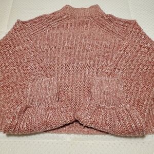 Streetwear Society Chunky Knit Sweater Mockneck Ribbed Cropped Long Sleeves Pink